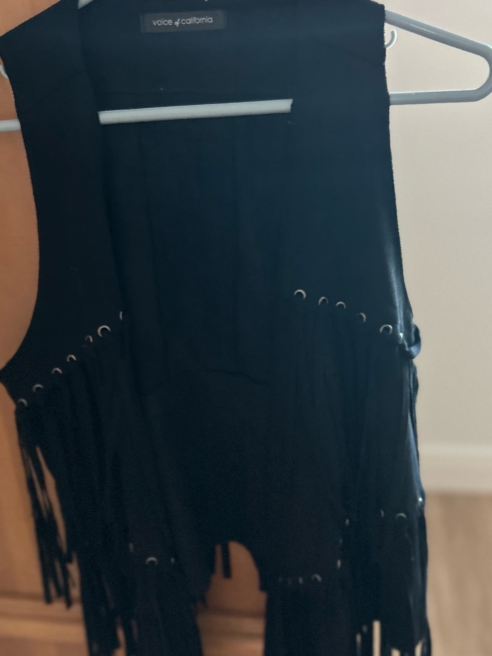 Black Fringe Vest, L, Voices of California